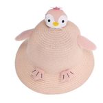 Fashion, accesorii si bijuterii - Femei - Accesorii femei - Caciuli si palarii femei - Palarie de soare, pentru copii, ButicCochet, din paie de hartie, 52 cm, cu pinguin, Roz pudra - PAL1302 - Infinity.ro