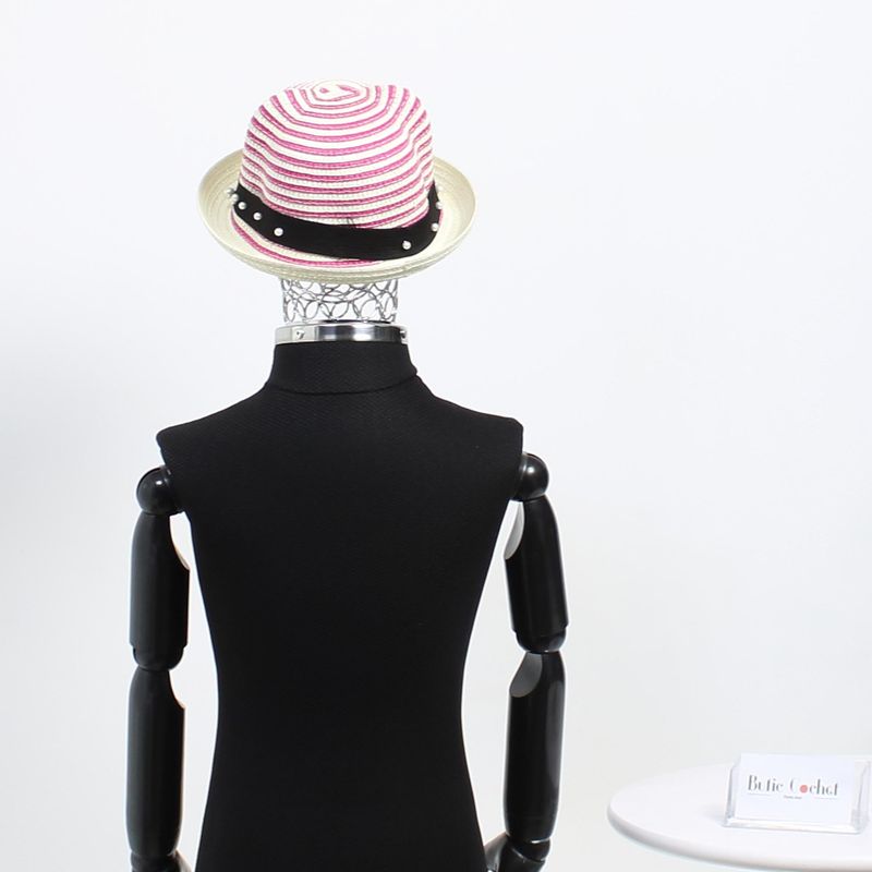 Fashion, accesorii si bijuterii - Femei - Accesorii femei - Caciuli si palarii femei - Palarie de soare, pentru copii, ButicCochet, din paie de hartie, 50 cm, cu Flori si perle, Fucsia - PAL1317 - Infinity.ro