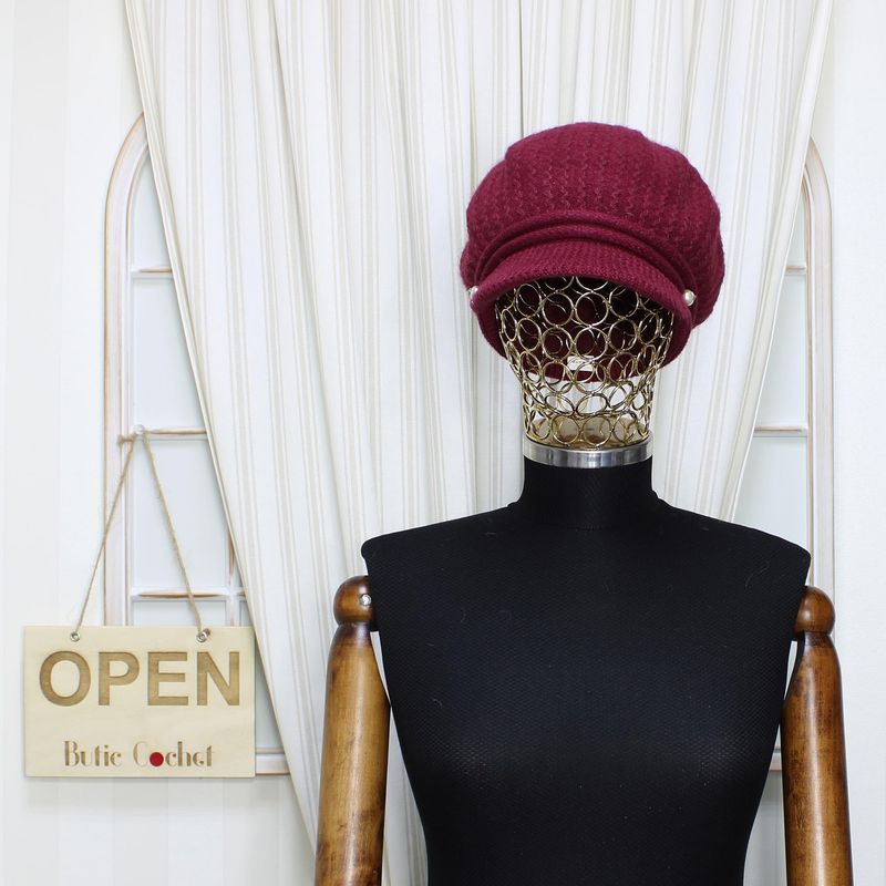 Fashion, accesorii si bijuterii - Femei - Accesorii femei - Caciuli si palarii femei - Sapca dama, ButicCochet, 55% acrylic, one size, cu perle, Visiniu - PAL1006 - Infinity.ro