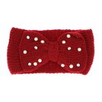 Fashion, accesorii si bijuterii - Femei - Accesorii femei - Caciuli si palarii femei - Bentita de par tricotata, de dama, 100% acril, ButicCochet, one size, cu perle si starsuri, Rosu - BNT202 - Infinity.ro