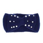 Fashion, accesorii si bijuterii - Femei - Accesorii femei - Caciuli si palarii femei - Bentita de par tricotata, de dama, 100% acril, ButicCochet, one size, cu perle si starsuri, Bleumarin - BNT204 - Infinity.ro