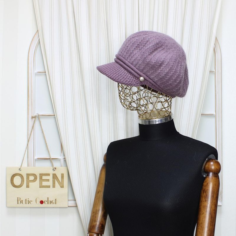 Fashion, accesorii si bijuterii - Femei - Accesorii femei - Caciuli si palarii femei - Sapca dama, ButicCochet, 55% acrylic, one size, cu perle, Mov - PAL1008 - Infinity.ro
