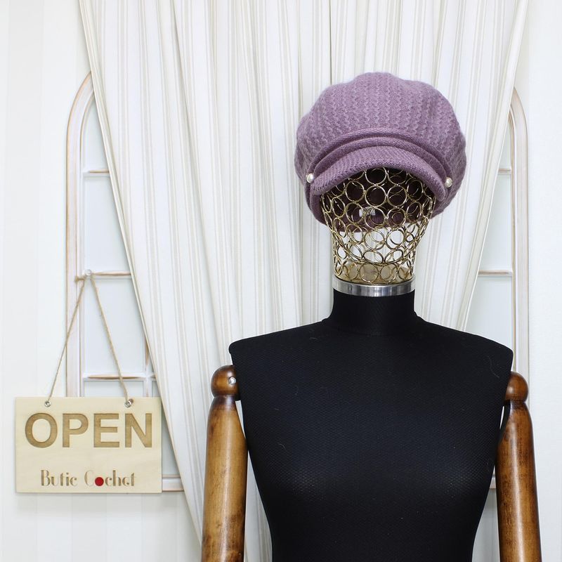 Fashion, accesorii si bijuterii - Femei - Accesorii femei - Caciuli si palarii femei - Sapca dama, ButicCochet, 55% acrylic, one size, cu perle, Mov - PAL1008 - Infinity.ro