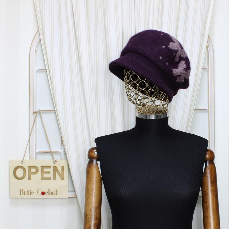 Fashion, accesorii si bijuterii - Femei - Accesorii femei - Caciuli si palarii femei - Sapca dama, ButicCochet, angora, one size, cu fluturasi, Mov inchis - PAL1014 - Infinity.ro