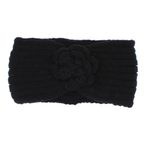 Fashion, accesorii si bijuterii - Femei - Accesorii femei - Caciuli si palarii femei - Bentita de par tricotata, de dama, 100% acril, ButicCochet, one size, model cu floare, Negru - BNT375 - Infinity.ro