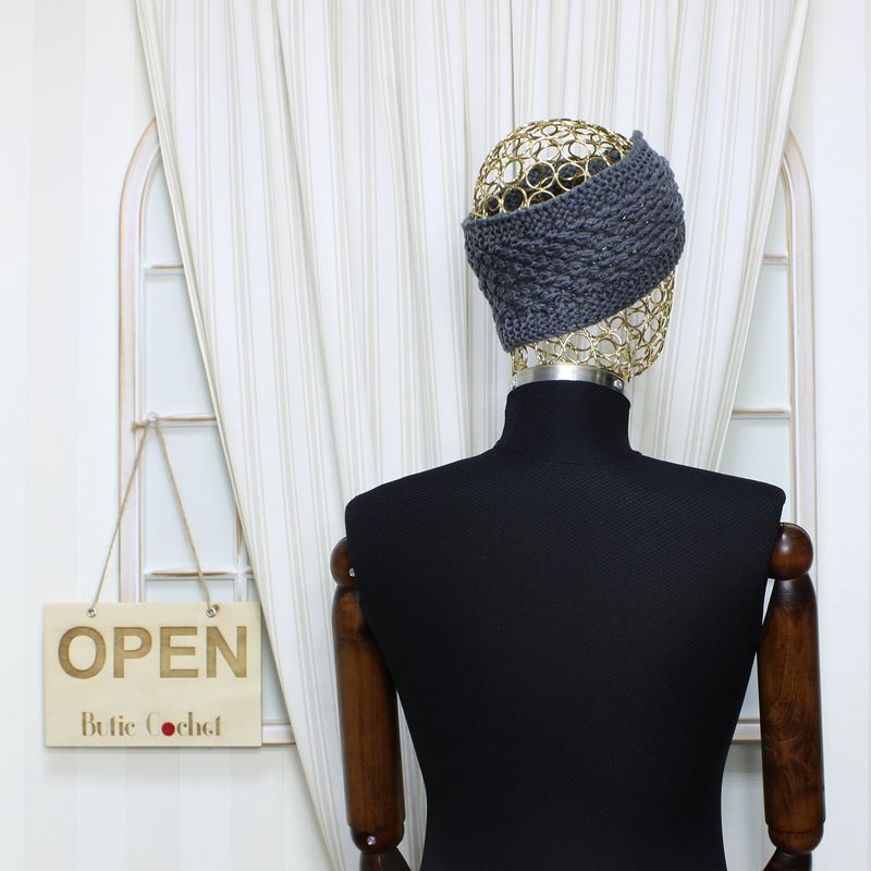 Fashion, accesorii si bijuterii - Femei - Accesorii femei - Caciuli si palarii femei - Bentita de par tricotata, de dama, 100% acril, ButicCochet, one size, Gri - BNT388 - Infinity.ro