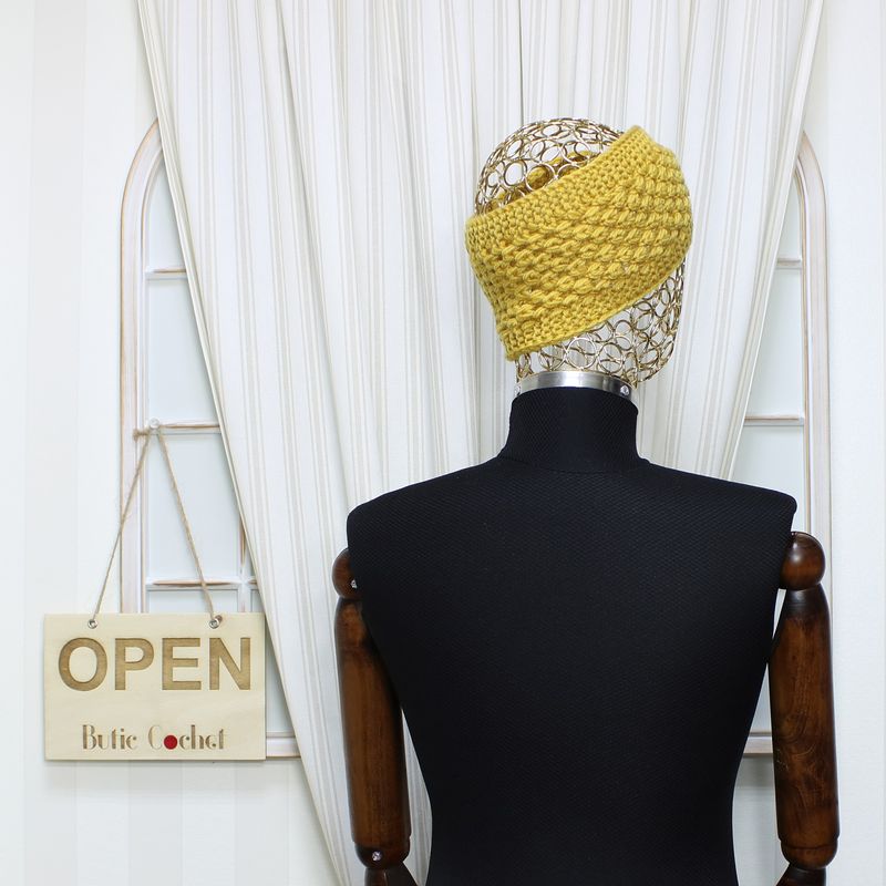 Fashion, accesorii si bijuterii - Femei - Accesorii femei - Caciuli si palarii femei - Bentita de par tricotata, de dama, 100% acril, ButicCochet, one size, Galben mustar - BNT389 - Infinity.ro