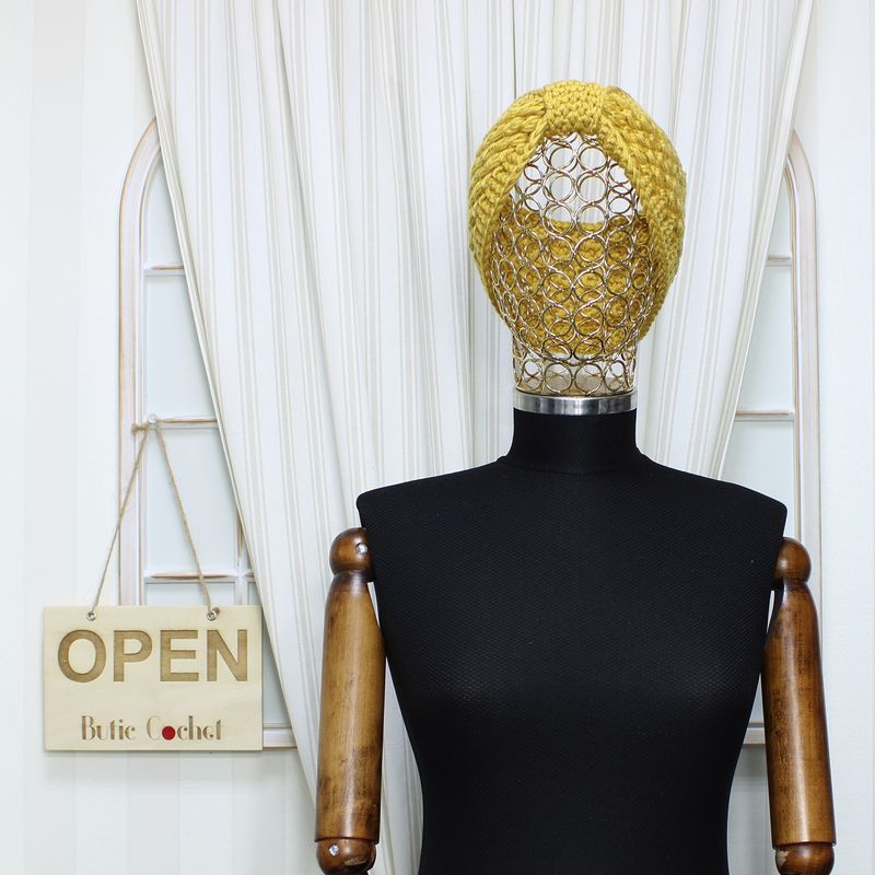 Fashion, accesorii si bijuterii - Femei - Accesorii femei - Caciuli si palarii femei - Bentita de par tricotata, de dama, 100% acril, ButicCochet, one size, Galben mustar - BNT389 - Infinity.ro