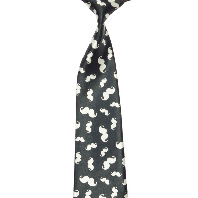 Fashion, accesorii si bijuterii - Copii - Accesorii copii - Alte accesorii copii - Cravata pentru copii, Buticcochet, Negru cu mustata alba, din material sintetic, 28 cm - CRV218 - Infinity.ro