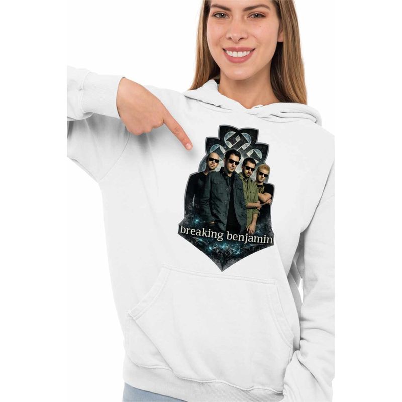 Fashion, accesorii si bijuterii - Femei - Imbracaminte femei - Hanorace femei - Hanorac Femei Breaking Benjamin Rock, alb, marime 2XL - Infinity.ro