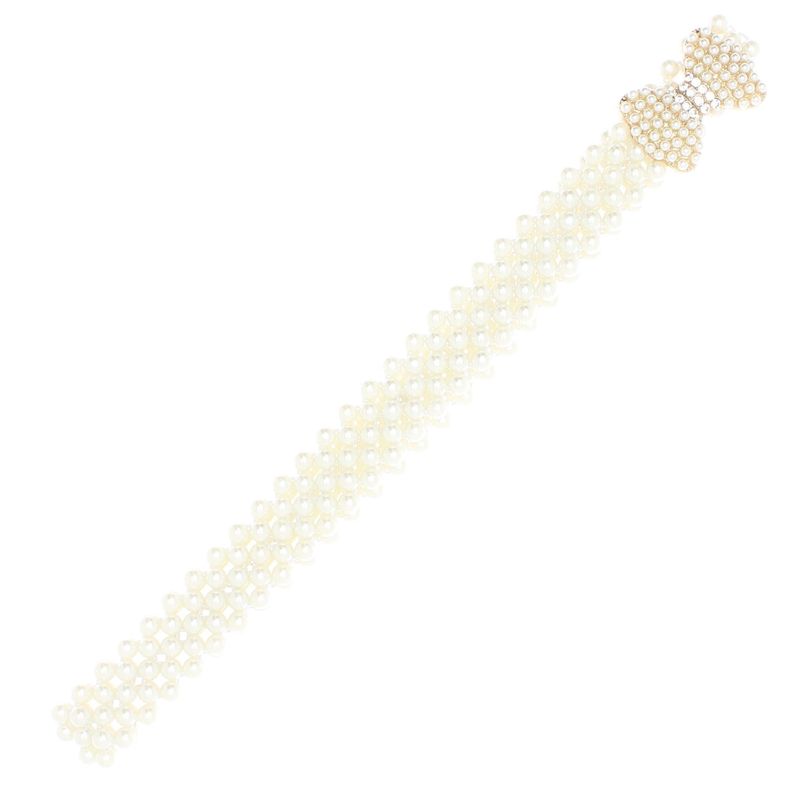 Fashion, accesorii si bijuterii - Femei - Accesorii femei - Curele femei - Curea elastica, Buticcochet, perle din plastic, 70 x 3 cm, Fundita cu perle si strasuri, Auriu - CRDD267 - Infinity.ro