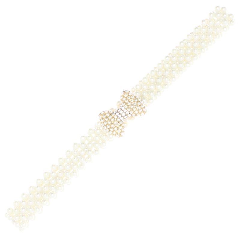 Fashion, accesorii si bijuterii - Femei - Accesorii femei - Curele femei - Curea elastica, Buticcochet, perle din plastic, 70 x 3 cm, Fundita cu perle si strasuri, Auriu - CRDD267 - Infinity.ro