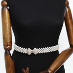 Fashion, accesorii si bijuterii - Femei - Accesorii femei - Curele femei - Curea elastica, Buticcochet, perle din plastic, 70 x 3 cm, Fundita cu perle si strasuri, Auriu - CRDD267 - Infinity.ro