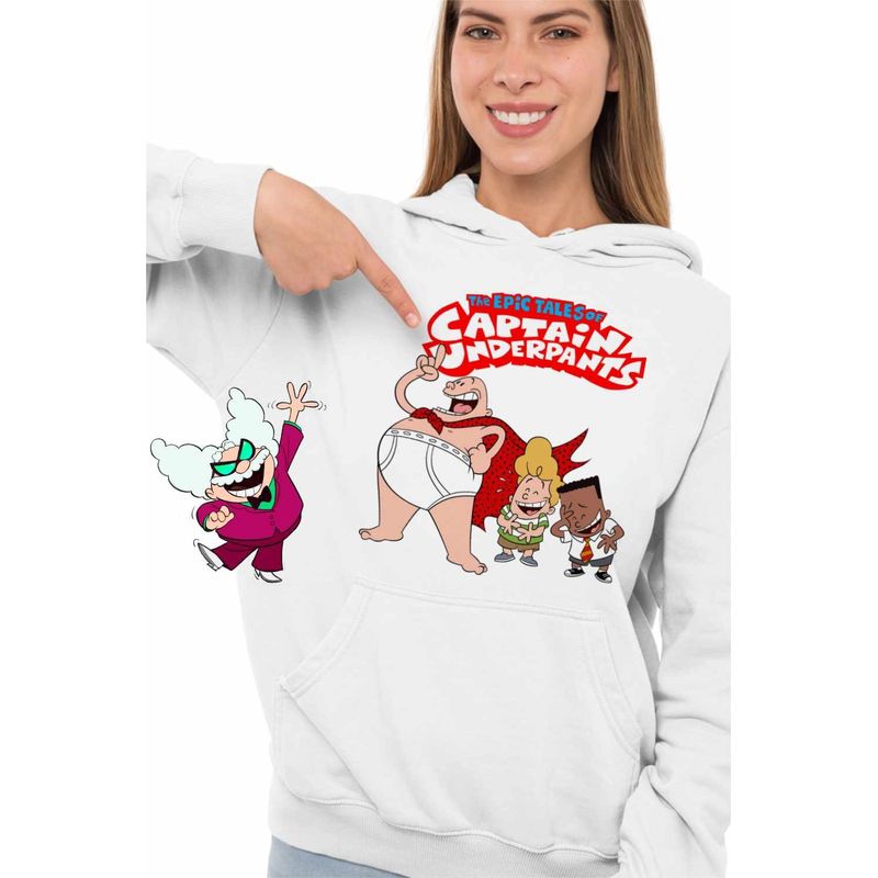 Fashion, accesorii si bijuterii - Femei - Imbracaminte femei - Hanorace femei - Hanorac Femei Captain Underpants Aventurile Epice ale Capitanului Chilot George Harold, alb, marime 2XL - Infinity.ro