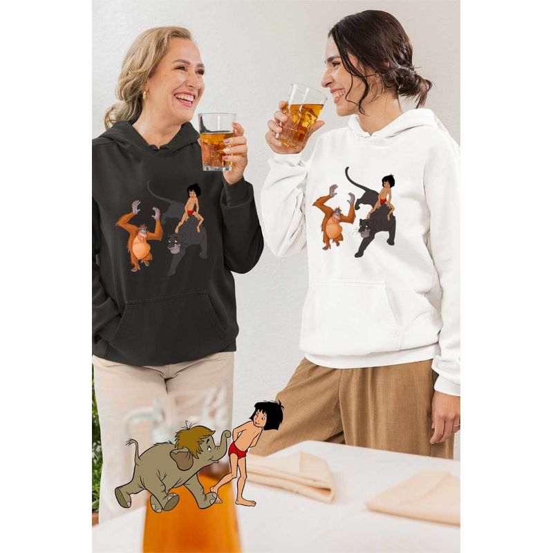 Fashion, accesorii si bijuterii - Femei - Imbracaminte femei - Hanorace femei - Hanorac Femei Cartea Junglei Bagheera Mowgli King Louie, alb, marime 2XL - Infinity.ro