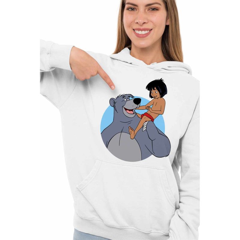 Fashion, accesorii si bijuterii - Femei - Imbracaminte femei - Hanorace femei - Hanorac Femei Cartea Junglei Baloo Mowgli, alb, marime 2XL - Infinity.ro