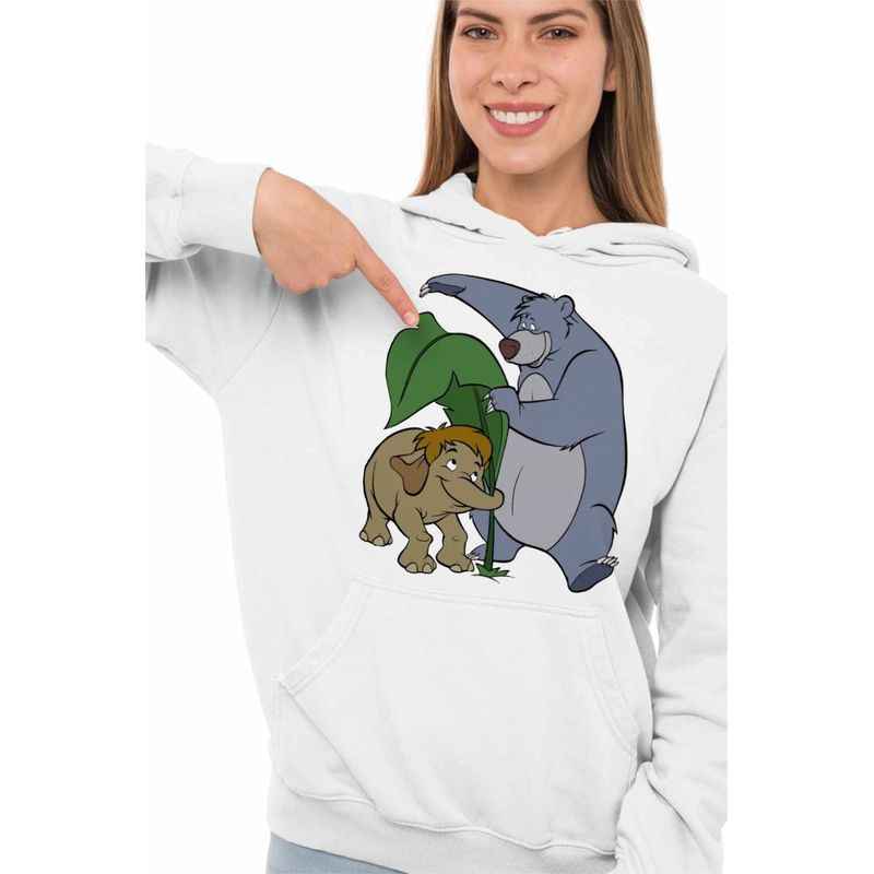 Fashion, accesorii si bijuterii - Femei - Imbracaminte femei - Hanorace femei - Hanorac Femei Cartea Junglei Baloo Junior, alb, marime 2XL - Infinity.ro