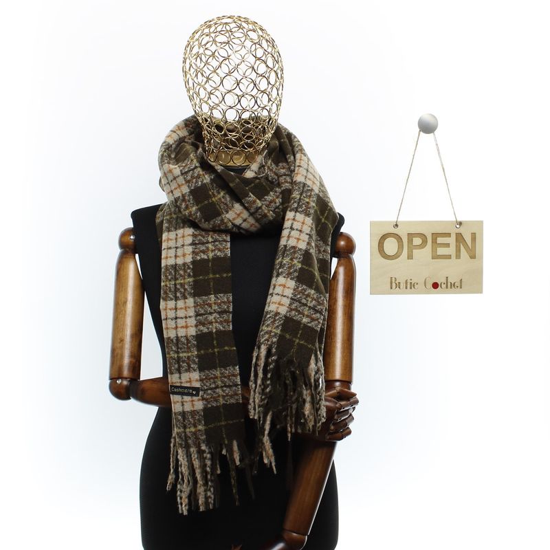 Fashion, accesorii si bijuterii - Femei - Accesorii femei - Esarfe si fulare femei - Esarfa dama, casmir, 60x180 cm, Buticcochet, model cu carouri mici, Maro - ES2500 - Infinity.ro