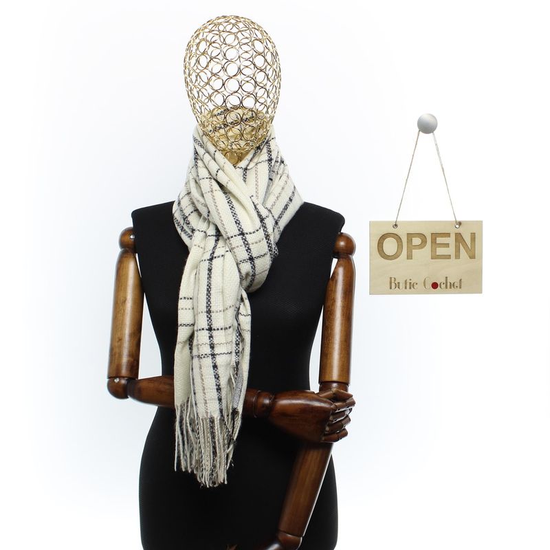 Fashion, accesorii si bijuterii - Femei - Accesorii femei - Esarfe si fulare femei - Esarfa dama, casmir, 60x180 cm, Buticcochet, model liniar, Alb - ES2485 - Infinity.ro