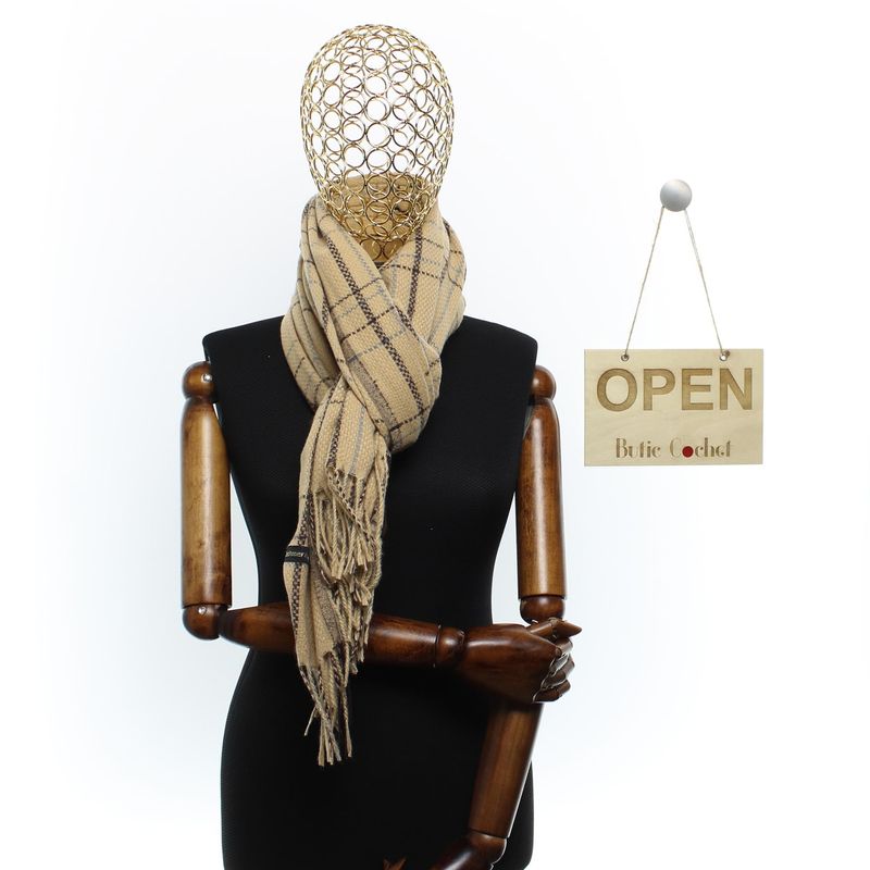 Fashion, accesorii si bijuterii - Femei - Accesorii femei - Esarfe si fulare femei - Esarfa dama, casmir, 60x180 cm, Buticcochet, model liniar, Bej - ES2490 - Infinity.ro