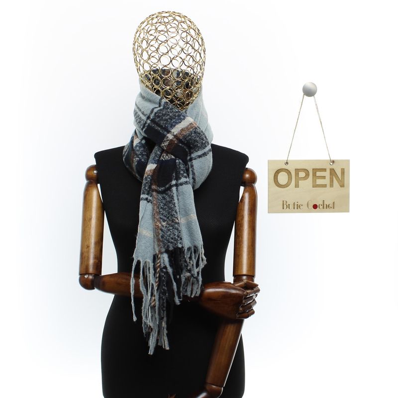 Fashion, accesorii si bijuterii - Femei - Accesorii femei - Esarfe si fulare femei - Esarfa dama, casmir, 60x180 cm, Buticcochet, imprimeu cu patratele, Albastru - ES2504 - Infinity.ro