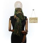 Fashion, accesorii si bijuterii - Femei - Accesorii femei - Esarfe si fulare femei - Esarfa dama, casmir, 60x180 cm, Buticcochet, imprimeu cu patratele, Verde - ES2505 - Infinity.ro