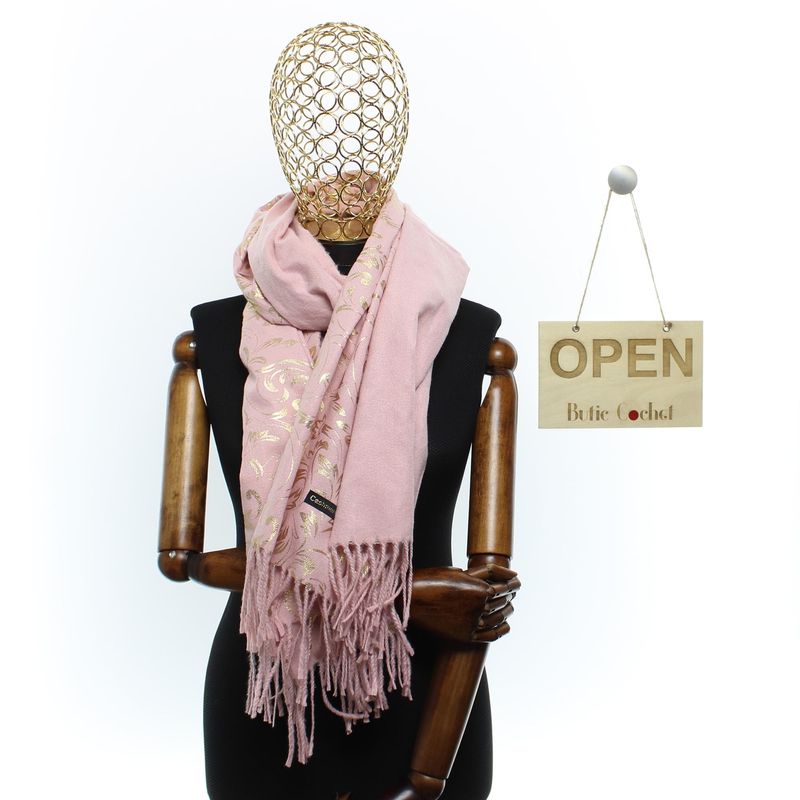 Fashion, accesorii si bijuterii - Femei - Accesorii femei - Esarfe si fulare femei - Esarfa dama, casmir, 70x180 cm, Buticcochet, imprimeu stilizat, Roz - ES2513 - Infinity.ro