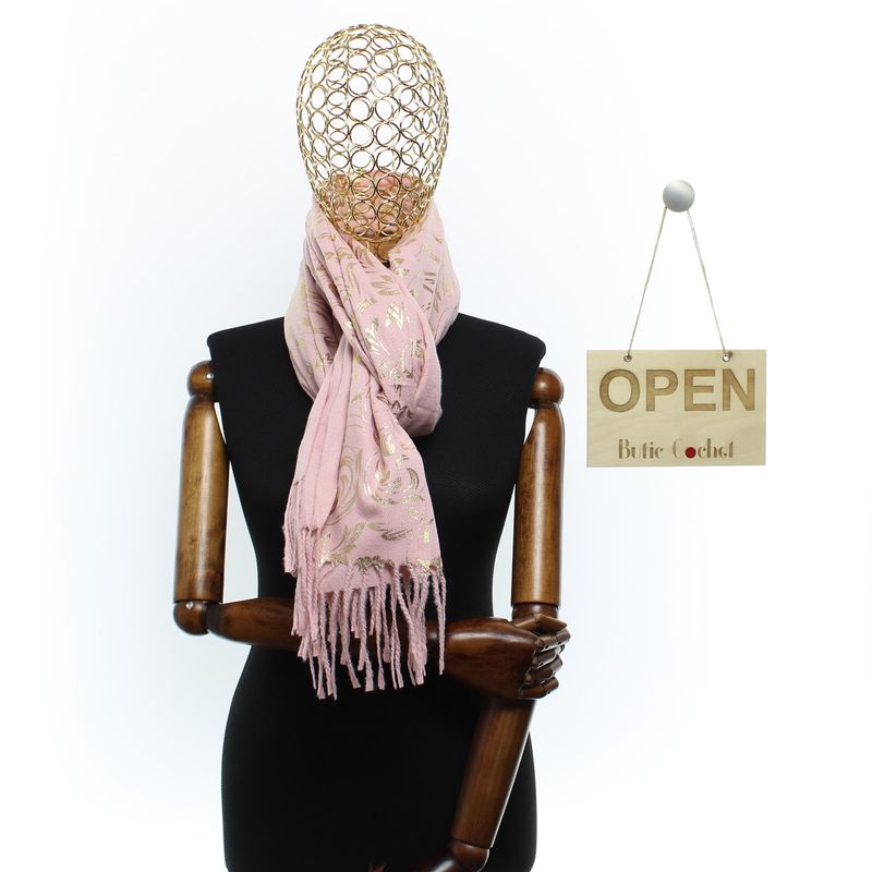 Fashion, accesorii si bijuterii - Femei - Accesorii femei - Esarfe si fulare femei - Esarfa dama, casmir, 70x180 cm, Buticcochet, imprimeu stilizat, Roz - ES2513 - Infinity.ro
