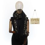 Fashion, accesorii si bijuterii - Femei - Accesorii femei - Esarfe si fulare femei - Esarfa dama, casmir, 70x180 cm, Buticcochet, imprimeu stilizat, Negru - ES2512 - Infinity.ro