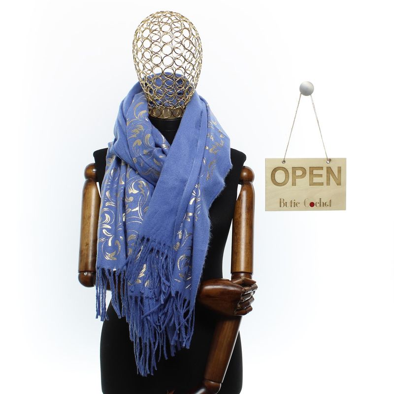 Fashion, accesorii si bijuterii - Femei - Accesorii femei - Esarfe si fulare femei - Esarfa dama, casmir, 70x180 cm, Buticcochet, imprimeu stilizat, Albastru - ES2516 - Infinity.ro