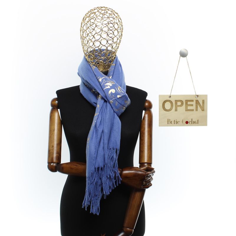 Fashion, accesorii si bijuterii - Femei - Accesorii femei - Esarfe si fulare femei - Esarfa dama, casmir, 70x180 cm, Buticcochet, imprimeu stilizat, Albastru - ES2516 - Infinity.ro
