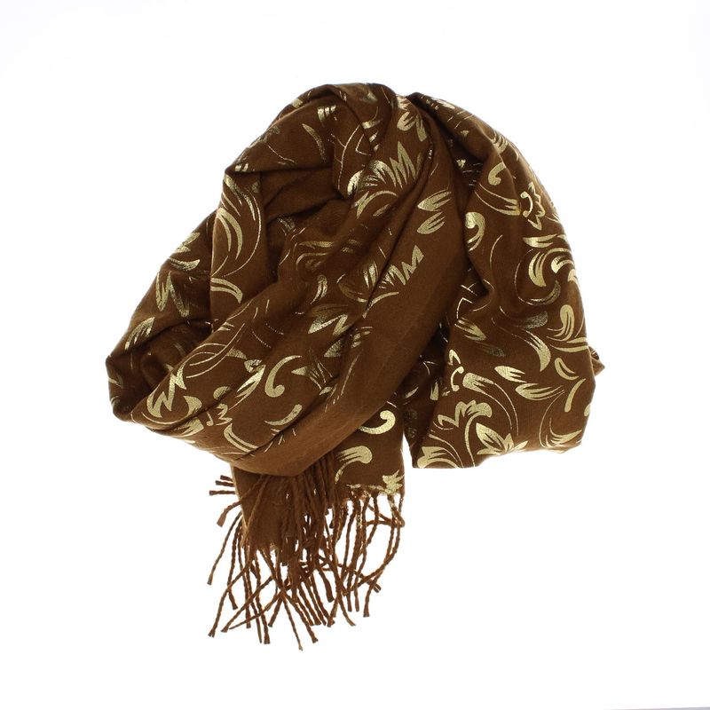 Fashion, accesorii si bijuterii - Femei - Accesorii femei - Esarfe si fulare femei - Esarfa dama, casmir, 70x180 cm, Buticcochet, imprimeu stilizat, Maro - ES2520 - Infinity.ro