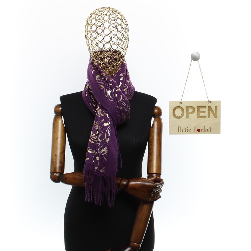 Fashion, accesorii si bijuterii - Femei - Accesorii femei - Esarfe si fulare femei - Esarfa dama, casmir, 70x180 cm, Buticcochet, imprimeu stilizat, Mov - ES2514 - Infinity.ro