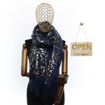 Fashion, accesorii si bijuterii - Femei - Accesorii femei - Esarfe si fulare femei - Esarfa dama, casmir, 70x180 cm, Buticcochet, imprimeu stilizat, Bleumarin - ES2518 - Infinity.ro