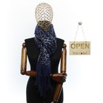 Fashion, accesorii si bijuterii - Femei - Accesorii femei - Esarfe si fulare femei - Esarfa dama, casmir, 70x180 cm, Buticcochet, imprimeu liniar auriu, Bleumarin - ES2522 - Infinity.ro