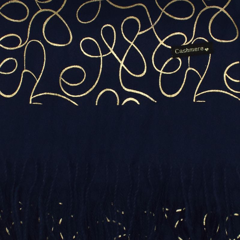 Fashion, accesorii si bijuterii - Femei - Accesorii femei - Esarfe si fulare femei - Esarfa dama, casmir, 70x180 cm, Buticcochet, imprimeu liniar auriu, Bleumarin - ES2522 - Infinity.ro