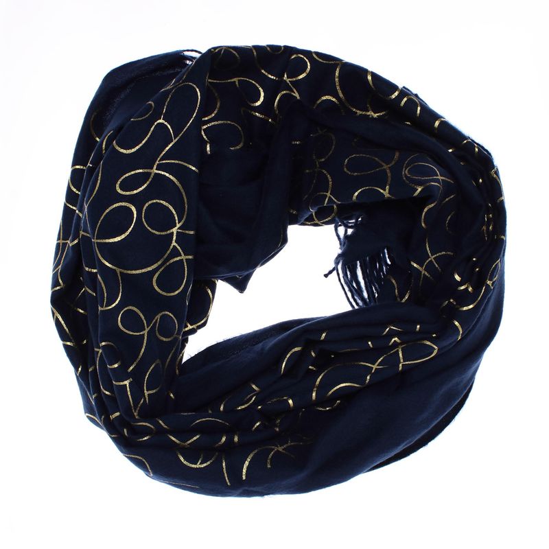 Fashion, accesorii si bijuterii - Femei - Accesorii femei - Esarfe si fulare femei - Esarfa dama, casmir, 70x180 cm, Buticcochet, imprimeu liniar auriu, Bleumarin - ES2522 - Infinity.ro