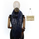Fashion, accesorii si bijuterii - Femei - Accesorii femei - Esarfe si fulare femei - Esarfa dama, casmir, 70x180 cm, Buticcochet, imprimeu liniar auriu, Bleumarin - ES2522 - Infinity.ro
