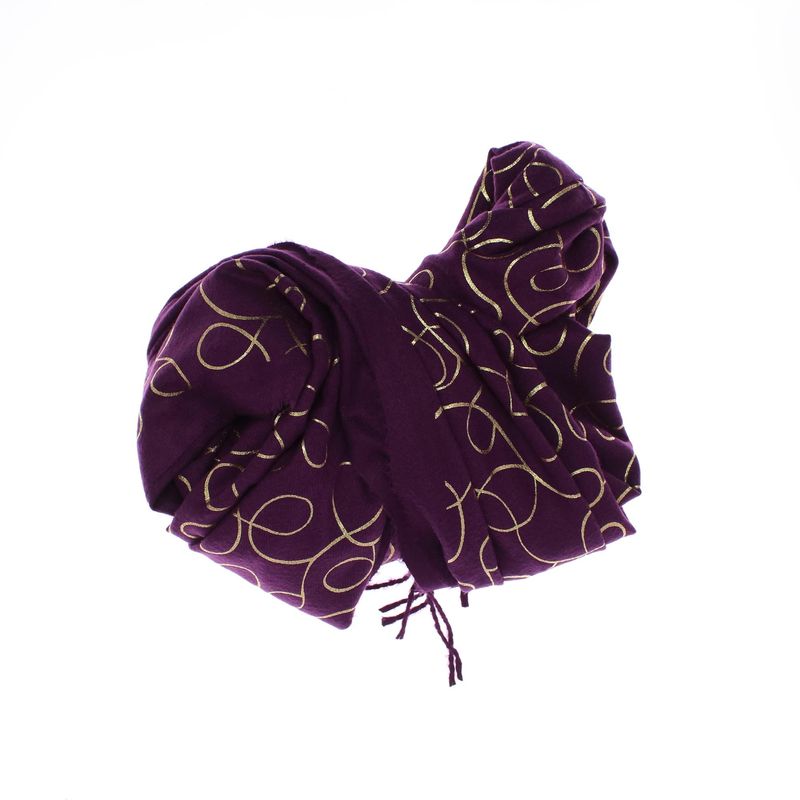Fashion, accesorii si bijuterii - Femei - Accesorii femei - Esarfe si fulare femei - Esarfa dama, casmir, 70x180 cm, Buticcochet, imprimeu liniar auriu, Mov - ES2524 - Infinity.ro