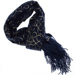 Fashion, accesorii si bijuterii - Femei - Accesorii femei - Esarfe si fulare femei - Esarfa dama, casmir, 70x180 cm, Buticcochet, imprimeu liniar auriu, Bleumarin - ES2522 - Infinity.ro