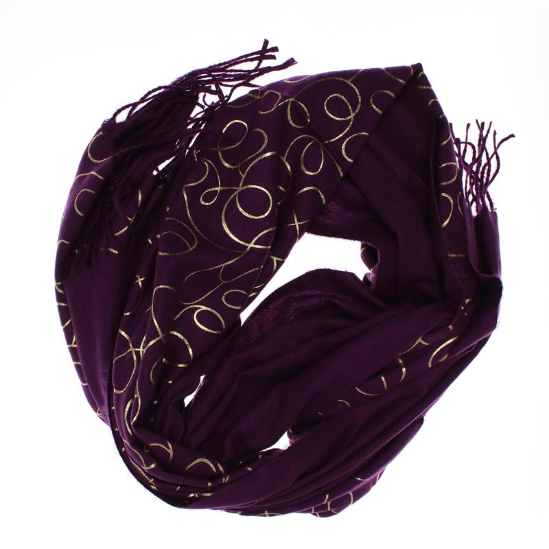 Fashion, accesorii si bijuterii - Femei - Accesorii femei - Esarfe si fulare femei - Esarfa dama, casmir, 70x180 cm, Buticcochet, imprimeu liniar auriu, Mov - ES2524 - Infinity.ro
