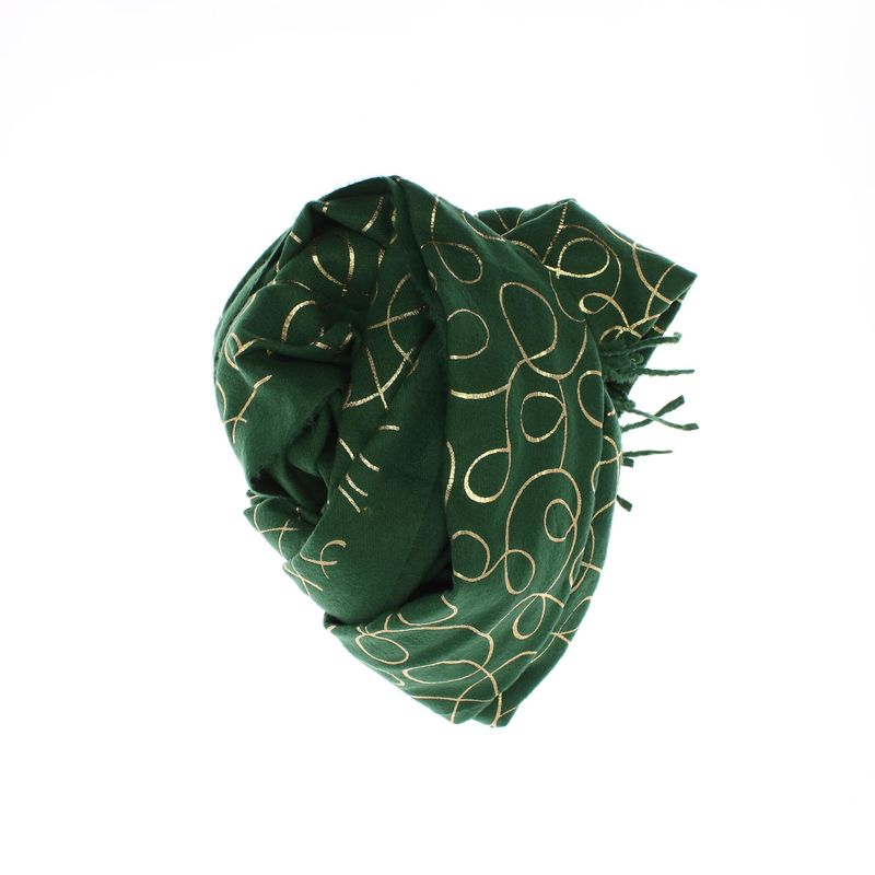 Fashion, accesorii si bijuterii - Femei - Accesorii femei - Esarfe si fulare femei - Esarfa dama, casmir, 70x180 cm, Buticcochet, imprimeu liniar auriu, Verde - ES2525 - Infinity.ro