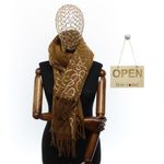 Fashion, accesorii si bijuterii - Femei - Accesorii femei - Esarfe si fulare femei - Esarfa dama, casmir, 70x180 cm, Buticcochet, imprimeu liniar auriu, Maro - ES2521 - Infinity.ro