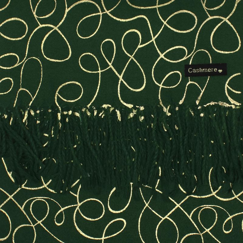 Fashion, accesorii si bijuterii - Femei - Accesorii femei - Esarfe si fulare femei - Esarfa dama, casmir, 70x180 cm, Buticcochet, imprimeu liniar auriu, Verde - ES2525 - Infinity.ro