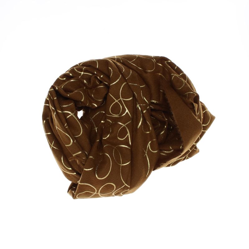 Fashion, accesorii si bijuterii - Femei - Accesorii femei - Esarfe si fulare femei - Esarfa dama, casmir, 70x180 cm, Buticcochet, imprimeu liniar auriu, Maro - ES2521 - Infinity.ro