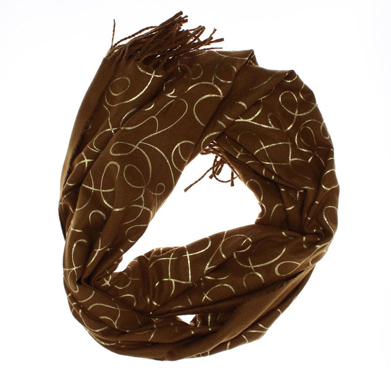Fashion, accesorii si bijuterii - Femei - Accesorii femei - Esarfe si fulare femei - Esarfa dama, casmir, 70x180 cm, Buticcochet, imprimeu liniar auriu, Maro - ES2521 - Infinity.ro