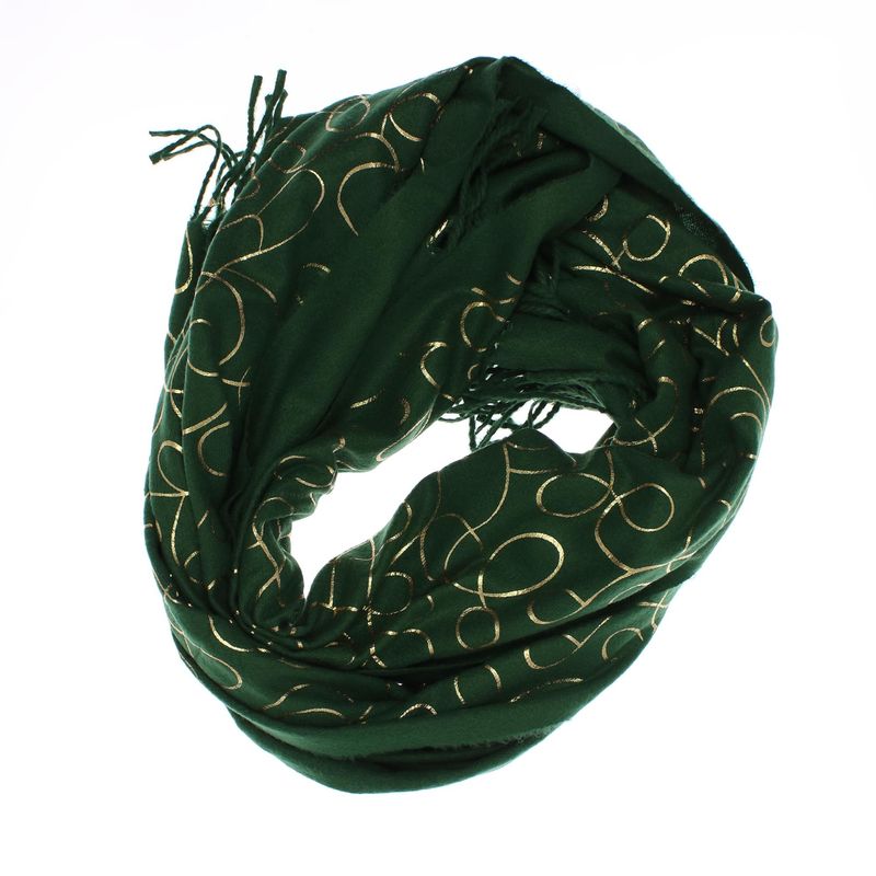 Fashion, accesorii si bijuterii - Femei - Accesorii femei - Esarfe si fulare femei - Esarfa dama, casmir, 70x180 cm, Buticcochet, imprimeu liniar auriu, Verde - ES2525 - Infinity.ro
