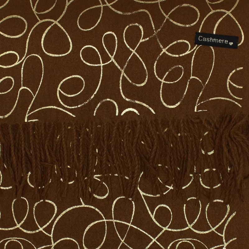 Fashion, accesorii si bijuterii - Femei - Accesorii femei - Esarfe si fulare femei - Esarfa dama, casmir, 70x180 cm, Buticcochet, imprimeu liniar auriu, Maro - ES2521 - Infinity.ro