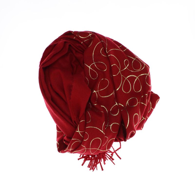 Fashion, accesorii si bijuterii - Femei - Accesorii femei - Esarfe si fulare femei - Esarfa dama, casmir, 70x180 cm, Buticcochet, imprimeu liniar auriu, Visiniu - ES2531 - Infinity.ro