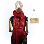 Fashion, accesorii si bijuterii - Femei - Accesorii femei - Esarfe si fulare femei - Esarfa dama, casmir, 70x180 cm, Buticcochet, imprimeu liniar auriu, Visiniu - ES2531 - Infinity.ro